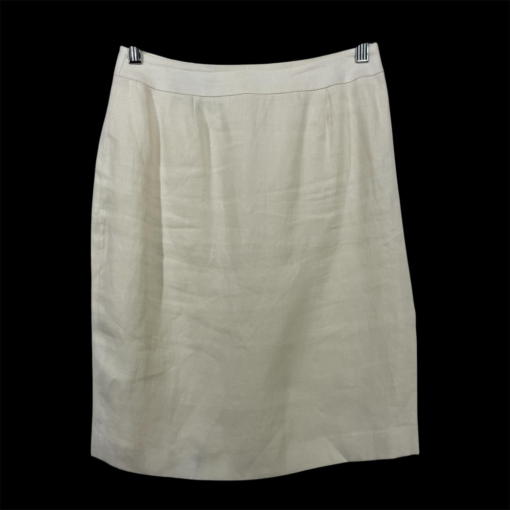 Chelsea Campbell Size 4 Pencil Skirt Cream Linen Lined Old Money Professional